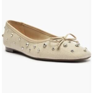 Schutz Arissa Cream Beige Size 9 Shine Ballet Flats Sparkly Rhinestones & Bow